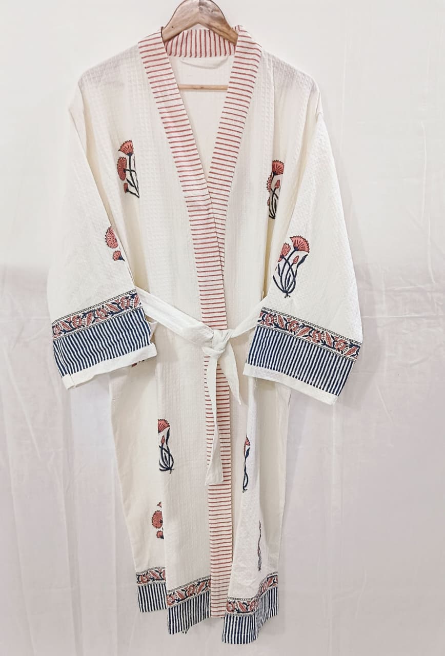 Hand Block Printed Cotton Bathrobe